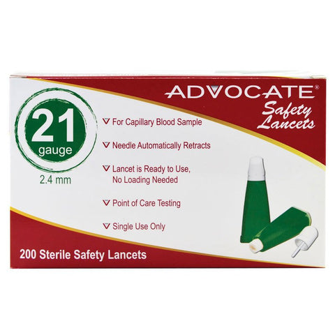 ADVOCATE Safety Lancets - 21G x 2.4mm 200/box
