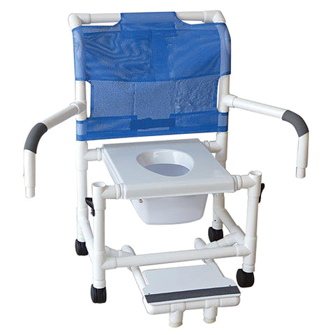 MJM International Wide Deluxe Shower Chair With Vacuum Seat, Sliding Footrest And Dual Drop Arm