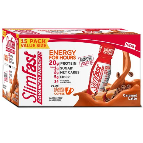 SlimFast Advanced Energy Caramel Latte High Protein Ready to Drink Meal Replacement Shakes (11 fl. oz., 15 pk.)